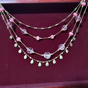 Vintage Elegant Pink and Gold Beaded Necklace
